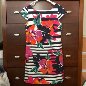 Floral & Stripe Cap-sleeve Dress